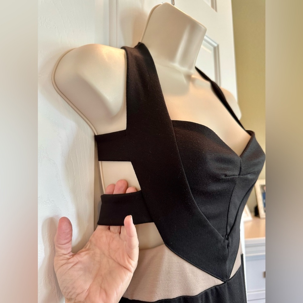 Homecoming Dress! Solemio Maxi Body Con Medium SEXY cut-out sides Black & Tan